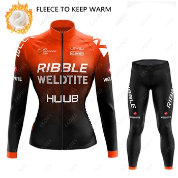 Теплая Женская Велосипедная Одежда HUUB Winter Thermal Fleece Cycling Jersey Lady Ropa Ciclismo С Длинными рукавами Комплект из Джерси для горных Велосипедов