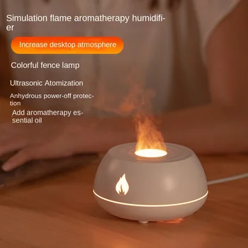 Новое поступление, многофункциональный увлажнитель воздуха для ароматерапии с реалистичным пламенем, функция увлажнения воздуха на рабочем столе с красочным пламенем