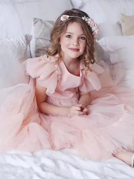 Розовое тюлевое платье с цветочным узором для девочек длиной до щиколоток, Свадебное детское платье для Первого причастия, выпускной вечер, vestidos para niñas 2023