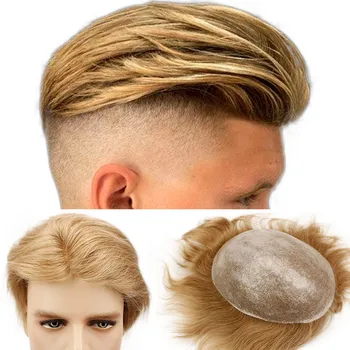 Eseewigs 21 # Система замены светлых мужских волос Парик на цельной полиуретановой основе 10x8 Натуральный Прямой Бразильский Парик Remy Human HairPiece