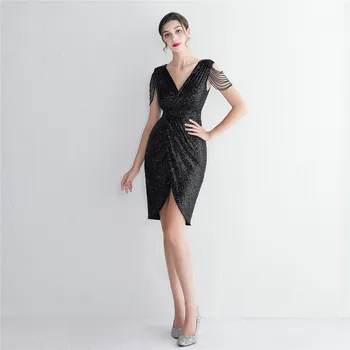 2023 новое вечернее платье из бисера, длинное банкетное вечернее платье для похудения, темперамент, элегантный короткий стиль