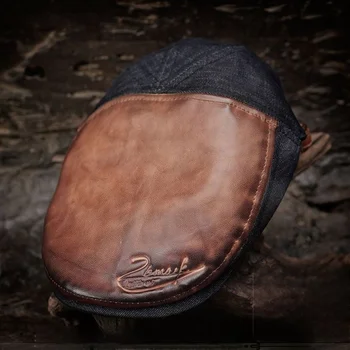 Винтажная кепка с козырьком из джинсовой кожи в стиле пэчворк, потертый стильный берет унисекс