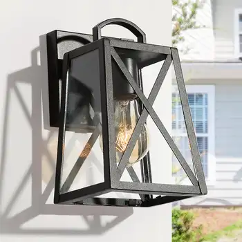 H Наружный настенный светильник на среднем основании из черного и прозрачного стекла (E-26), 8,7 
