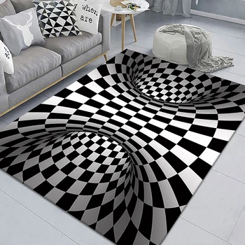 Иллюзионный коврик для пола, Черный ковер-ловушка для клоунов, 3D геометрическая иллюзия, коврик для пола, иллюзионный ковер для гостиной, спальни, художественный ковер