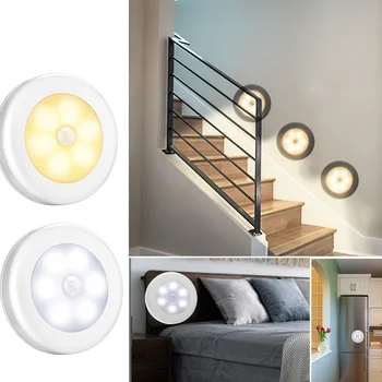 Светодиодный настенный светильник с датчиком движения, декор для спальни, ночник, работающий на батарейках, Внутренний шкаф, Освещение для домашнего коридора, лестничные фонари