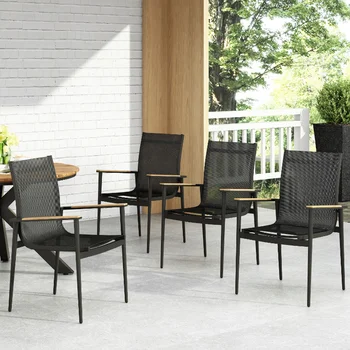 Уличные обеденные стулья Benfield из сетки и алюминия, черные и натуральные, набор из 4