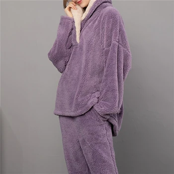 Зимний Теплый Бархатный Пижамный комплект Для Женщин, Домашняя Атласная пижама, Модная Удобная Плюшевая Шелковая мягкая пижама, Однотонный цвет