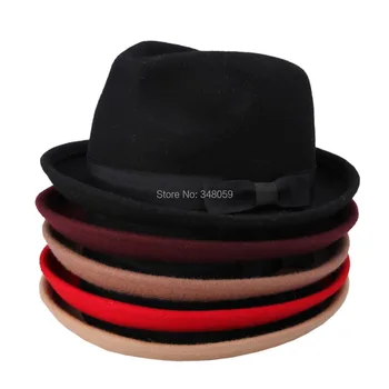 Новая модная шерстяная женская Фетровая шляпа, Осенне-зимняя Панама, джазовая кепка-трильби 25