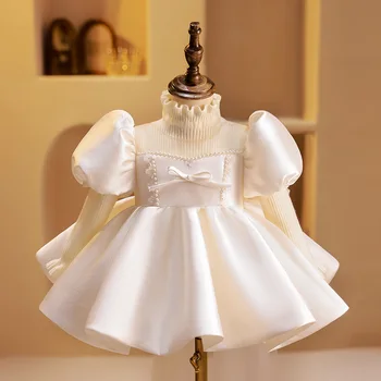 Платье для девочек, Весеннее детское Роскошное Пышное платье Принцессы в классическом стиле с бантом, Детское свадебное платье с цветочным рисунком, Шлейфовое платье для подиума
