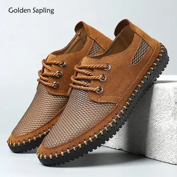 Мужские Лоферы Golden Sapling, Летняя Повседневная обувь в стиле ретро для мужчин, Классические Лоферы на Плоской Подошве для Шитья, Обувь Для Отдыха И Вождения, Ретро Обувь