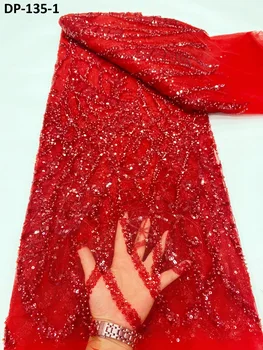 Африканская сетчатая ткань 2023, Высококачественная Красная Элегантная Кружевная ткань из тюля в нигерийском стиле для женского Свадебного платья, 5 ярдов, швейные аксессуары