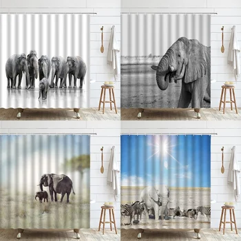 Занавеска для душа из водонепроницаемой ткани с изображением слона в ванной Комнате, пейзажи африканских диких животных, пустоши, Экран для ванны, моющийся Дом с крючками