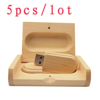 5 шт./лот (Бесплатный логотип) USB 2.0 Деревянный с коробкой Флэш-накопитель Pendrive 4 ГБ 8 ГБ 16 ГБ 32 ГБ 64 ГБ 128 ГБ Memory Stick Свадебный подарок