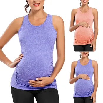 Модная майка для беременных, Бесшовный Жилет без рукавов, Летние топы для йоги, Спортивный зал, Дышащая одежда, Рубашка для беременных