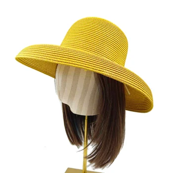 Желтая шляпа 2023, новая женская складная пляжная шляпа в стиле Хепберн с большими полями, солнцезащитная шляпа для путешествий на открытом воздухе шляпа соломенная