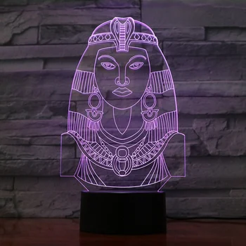 Египетский Женский Фараон 3D Ночные Огни Оптическая Иллюзия Лампа 7 Цветов Меняющаяся Настольная Лампа Рождественский Подарок на День Рождения для Мальчиков Девочек
