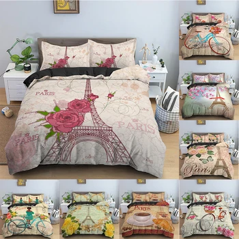 Комплект постельного белья с Эйфелевой башней, Пододеяльник в романтическом стиле, комплект с наволочкой, одеяло Королевского размера на День Святого Валентина
