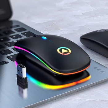 Перезаряжаемая мышь Беспроводная Бесшумная Мышь со светодиодной подсветкой USB Оптические Эргономичные аксессуары для игровых компьютеров