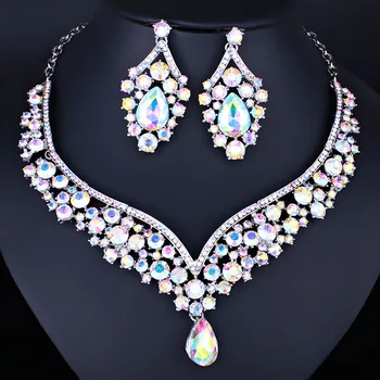 Ювелирные Изделия FARLENA, ожерелье с кристаллами в виде капли воды и серьги со стразами, Модные комплекты украшений для свадебной вечеринки