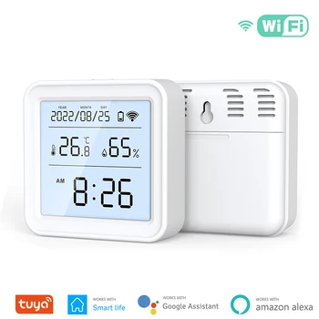Датчик температуры и влажности Tuya WiFi С подсветкой ЖК-экрана через Home Alexa Google Assistant на базе Smart Life