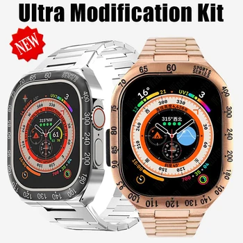 Роскошный Металлический корпус для Apple Watch Ultra 49 мм, комплект для модификации, цифровой безель из нержавеющей стали, ремешок для iWatch Ultra 49 мм, браслет