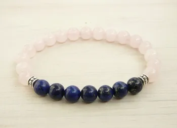SN0332 Женский Эластичный браслет для Йоги, браслет для медитации, браслет из розового кварца, натурального камня и лазурита