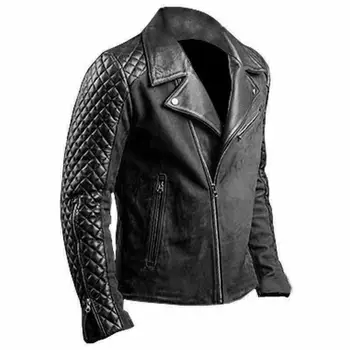Мужская байкерская куртка Cafe Racer из стеганой винтажной черной натуральной кожи