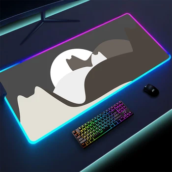 RGB Коврик для мыши со светодиодной подсветкой Cute Cat Коврик для мыши для домашнего офиса Gamer Extend Большой настольный коврик с подсветкой Kawaii Desktop Decoration