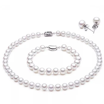 [MeiBaPJ] Стерлинговое серебро 925 пробы, классическое ожерелье из натурального пресноводного жемчуга, браслет, серьги, набор для женщин, Свадебный костюм для новобрачных