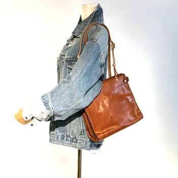 Винтажная высококачественная женская сумка-тоут из натуральной кожи, повседневная простая роскошная сумка из натуральной воловьей кожи, дорожная сумка на плечо