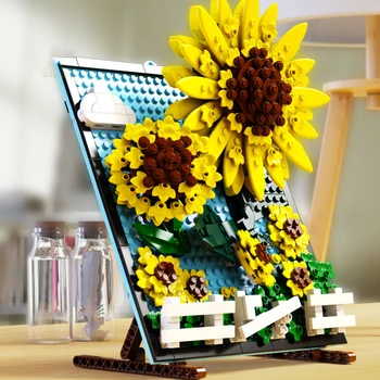 Технические идеи Художественный Строительный блок Цветок Подсолнух Собранная модель Украшение Дома Стена