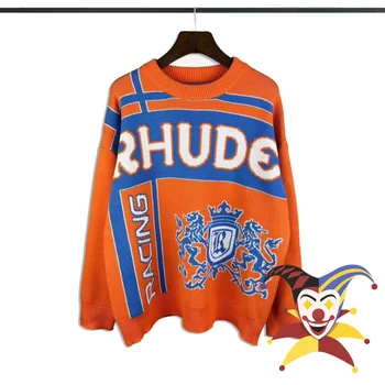Оранжевый жаккардовый свитер с логотипом Rhude Для мужчин и женщин, повседневные кофты