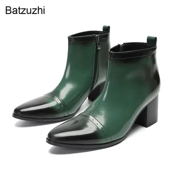 Batzuzhi/новинка 2023 года; Элегантные мужские ботинки на высоком каблуке 7 см; Мужские кожаные короткие ботинки; Мужская модная часть; Свадебные мужские ботинки; US6-12!