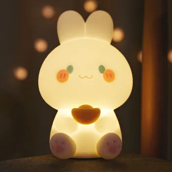 Прекрасный Силиконовый ночник с кроликом, Мультяшные светильники с кроликом, Прикроватный столик, Лампа для украшения гостиной, спальни, Детские подарки