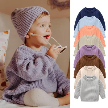 Детская Вязаная одежда, Зимняя теплая одежда для малышей, Вязаный Пуловер, Детский свитер с длинными рукавами, Мягкий свитер для девочек и мальчиков