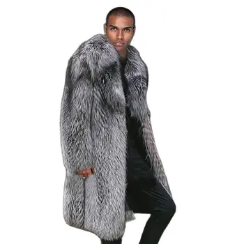 Новое поступление, длинное пальто из натурального лисьего меха с большим костюмным воротником, мужская теплая зимняя куртка, верхняя одежда, пальто