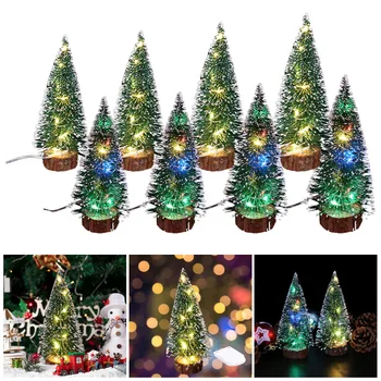 Рождественская елка из сизаля, зеленый Кедр Со светодиодными разноцветными огнями, Маленькая сосновая елка для домашней вечеринки, Рождественские украшения для стола Материалы