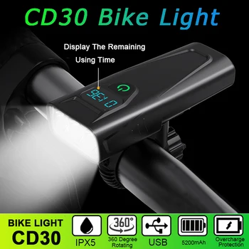 JLETOLI Водонепроницаемая велосипедная фара, USB Перезаряжаемый Велосипедный фонарь, Передний Велосипедный фонарь MTB Light, 5200 мАч, Аксессуары для Велосипедов