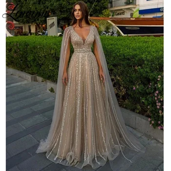 Lowime Дубайский Дизайн, Арабские Вечерние Платья, Роскошные накидки с рукавами 2022, Трапециевидное платье с бисером Для женщин, Свадебное платье для выпускного вечера, плюс