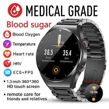 Здоровый Уровень сахара В Крови Смарт-Часы Для Мужчин ЭКГ + PPG Точная Температура Тела Пульсометр Smartwatch HRV Часы для измерения артериального Давления 2023