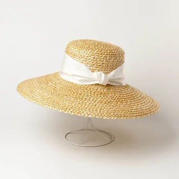 Благородная Натуральная Соломенная Шляпа с широкими полями 15 см, Гибкие Пляжные Солнцезащитные шляпы для Женщин с лентой, Летняя Шляпа с большими полями, Защита от Ультрафиолета 50 +