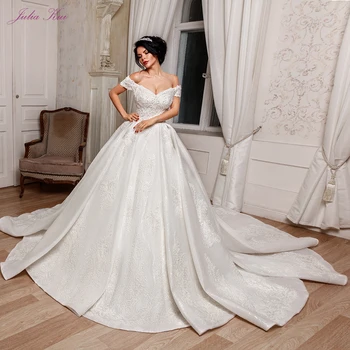 Vestidos De Novia, Роскошное Свадебное платье с бисером и кристаллами, Короткие рукава, Цветочная аппликация, Свадебные платья robe de mariee