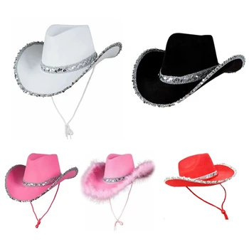 Женская ковбойская шляпа с блестками, девичник для взрослых, ковбойские шляпы с блестками для вечеринки