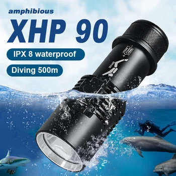 Новейший Профессиональный мощный фонарик для дайвинга XHP90LED Водонепроницаемый Подводный фонарь для подводного плавания 500 м Тактический фонарь для погружения 26650 Батарея