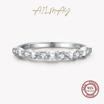 Ailmay Наращиваемые кольца на палец из натурального стерлингового серебра 925 пробы с пятиконечной звездой и круглыми кольцами для женщин, свадебные украшения для помолвки