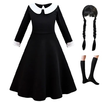 Новая среда, Черное платье-поло для девочек с длинным рукавом 2023, Новое модное платье Принцессы для ролевых игр для выпускного вечера, Платье для девочек от 3 до 12 лет
