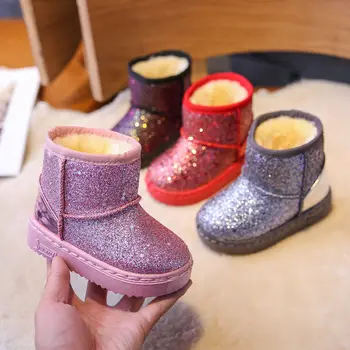 Кроссовки с мягкой Подошвой для маленьких девочек, Зимняя Дизайнерская обувь с блестками, Высокая Плюшевая Обувь для Больших мальчиков, Детская Обувь для Ребенка G08045