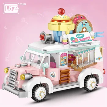 LOZ Мини тележка для фруктов, десерт, водитель, толкающий тележку для еды, строительные Пластиковые Сборочные блоки, детская игрушка, модель архитектуры 