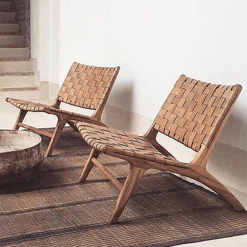 дизайнерское кожаное кресло из цельного дерева из ротанга, кресло для отдыха, кресло для отдыха