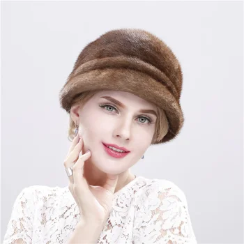 Piel de visón Natural para mujer, sombreros de marca de lujo a la moda, de alta calidad,  sombreros de piel gruesa y cálida para